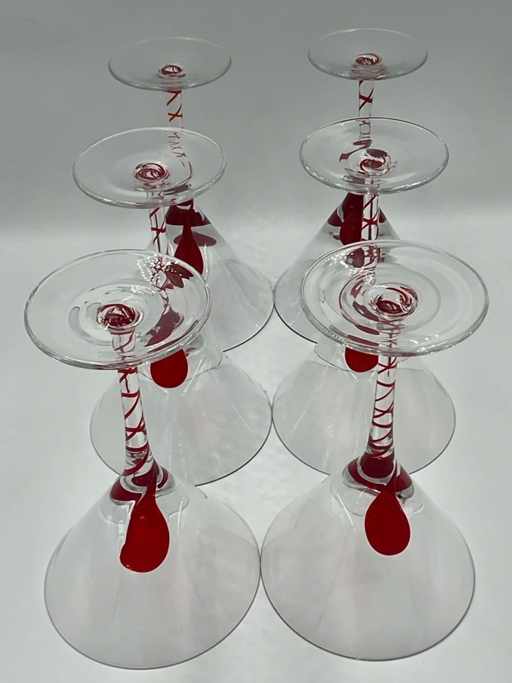 PIER 1 Red Drip Drop Swirl Stem Martini Glasses Set of 6